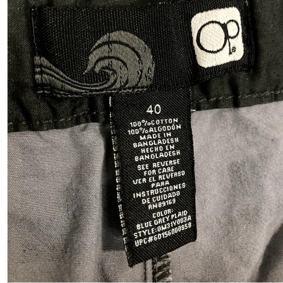 OP Ocean Pacific Board Shorts Mens 40 Gray/Blue Plaid Cargo Beach Casual - Picture 6 of 14